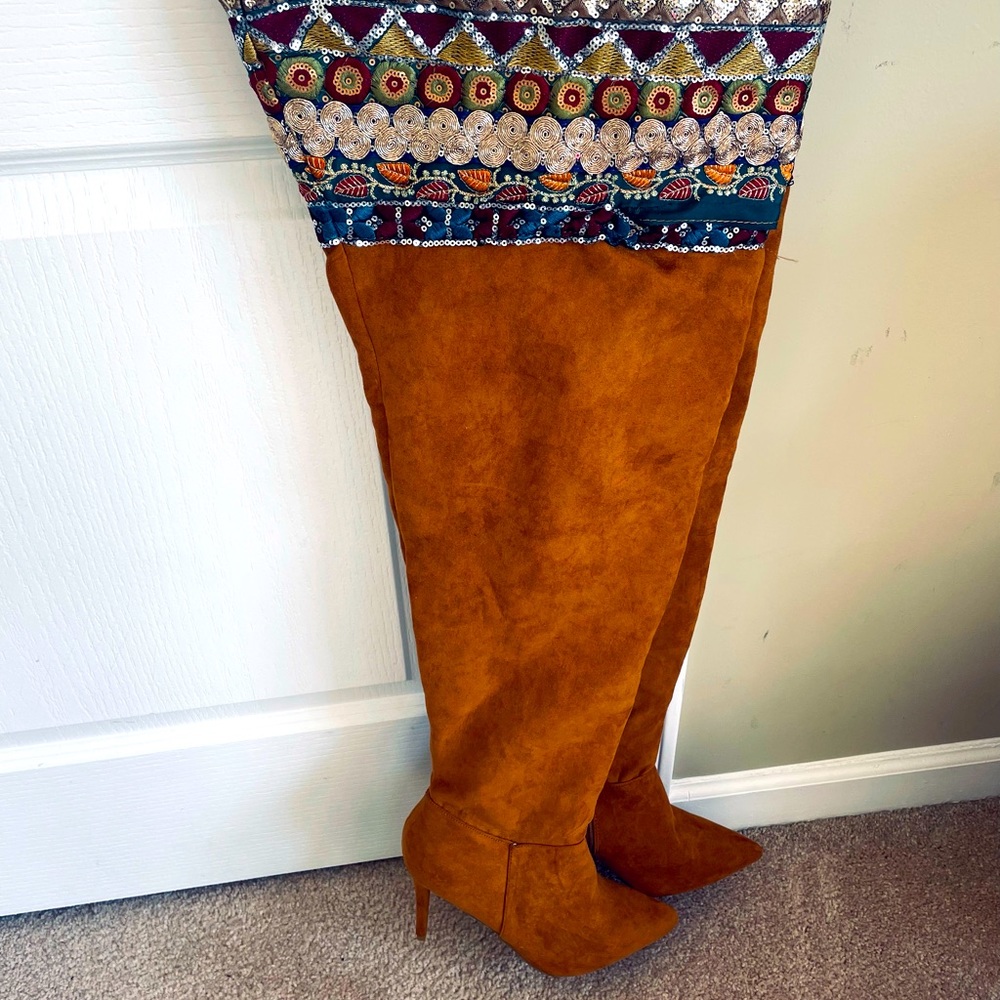 Anne Michelle OVER the knee SUEDE Embroidered Fashion Boots!